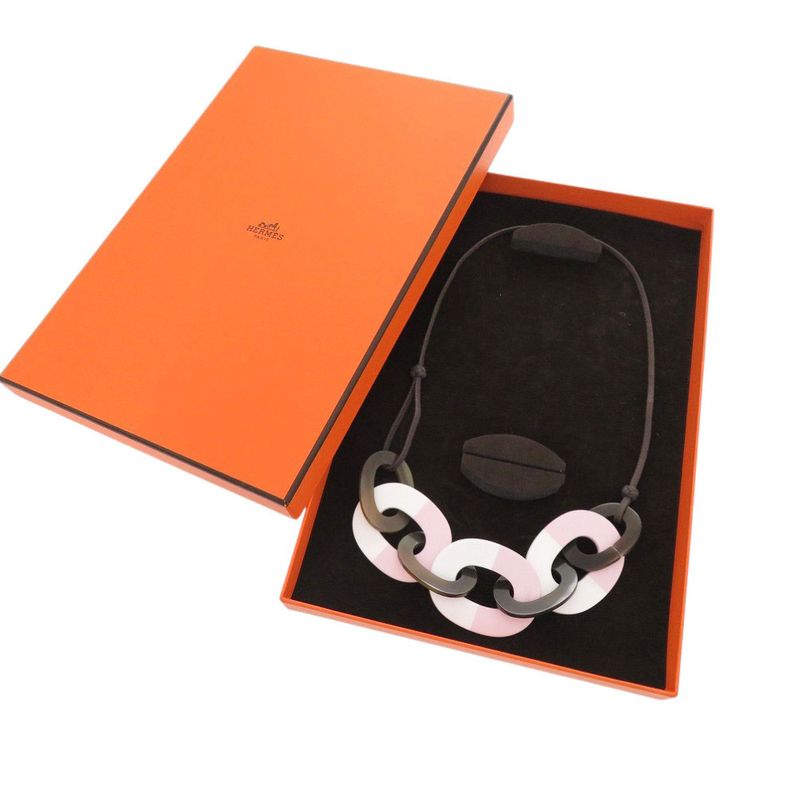 Hermes Caramba Buffalo Horn Lacquer Brown Pink Necklace 0271 — view 3