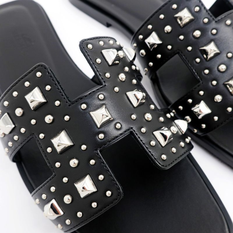Hermes Oran Studded Sandals Size 38 Black Apparel Shoes — view 6