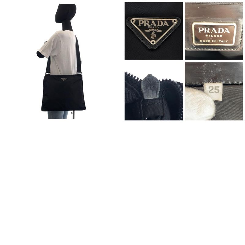 Prada Tessuto Triangle Logo Plate Black Silver Hardware Nylon Crossbody — view 9