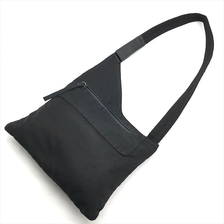Prada Triangle Logo Nylon Tessuto Leather Shoulder Bag Black — view 2