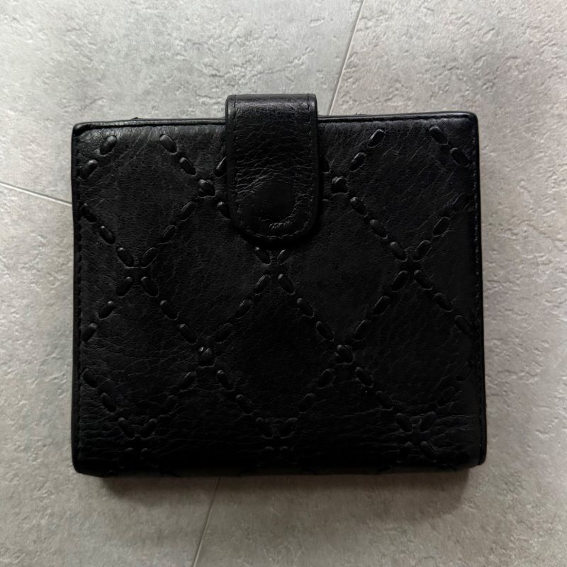 Chanel Stitching Coco Mark W Hook Bifold Wallet Leather Black Compact — view 7