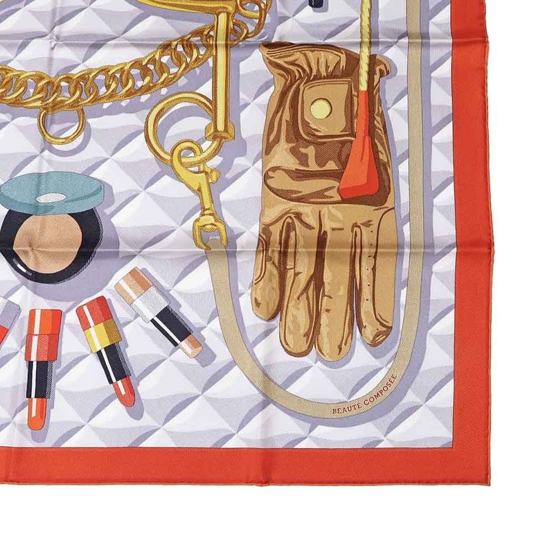 Hermes Carre 90 Scarf Beaute Composee 100% Silk Orange Brown — view 5