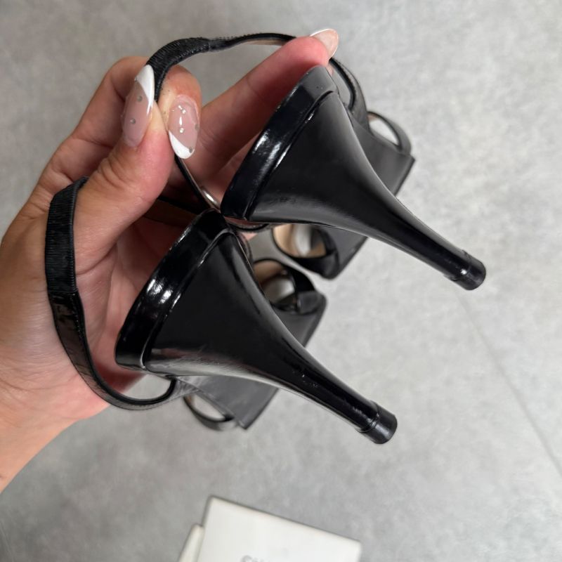 Chanel Logo Sandals Patent Leather Black Gold 37 — view 7