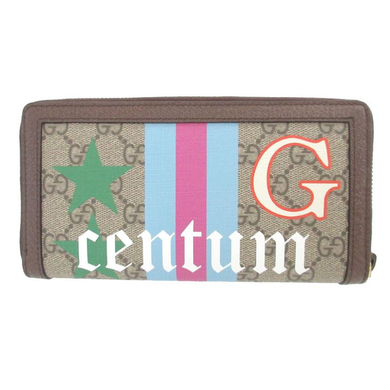 Gucci Diana Bamboo GG Supreme Leather Beige Brown Round Zipper Long — view 2