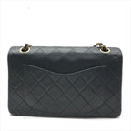 Chanel CC Logo Chain Shoulder Bag Lambskin Double Flap Black — view 3