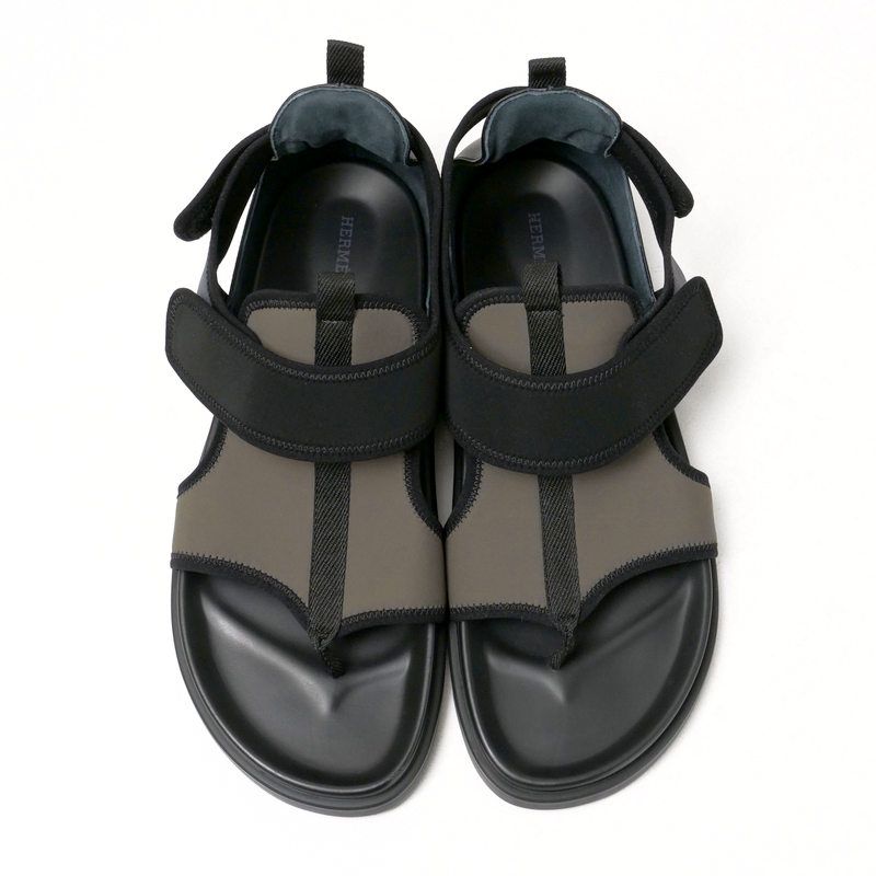 Hermes Giorno Sandals Size 44 Thong Shoes Khaki Black — view 4