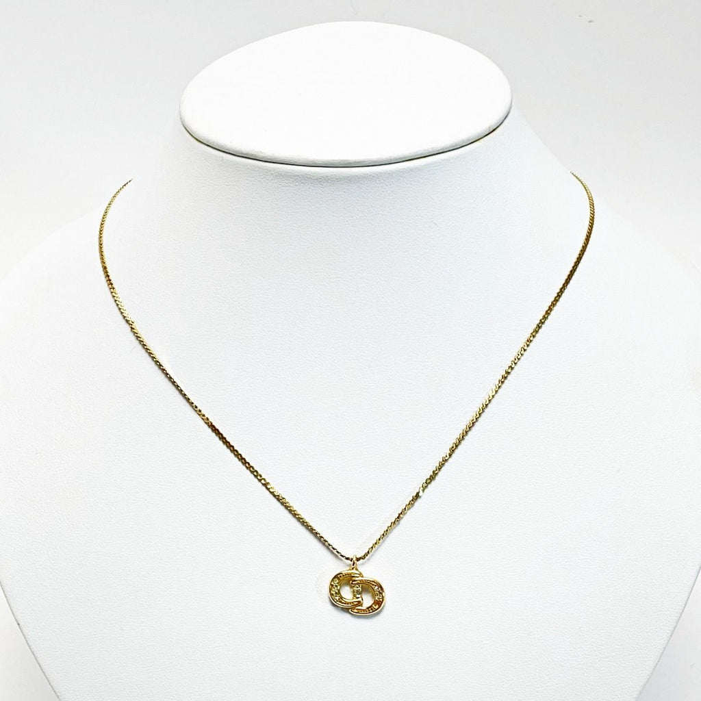 Christian Dior CD Logo Necklace Gold Rhinestone GP Accessories — view 4