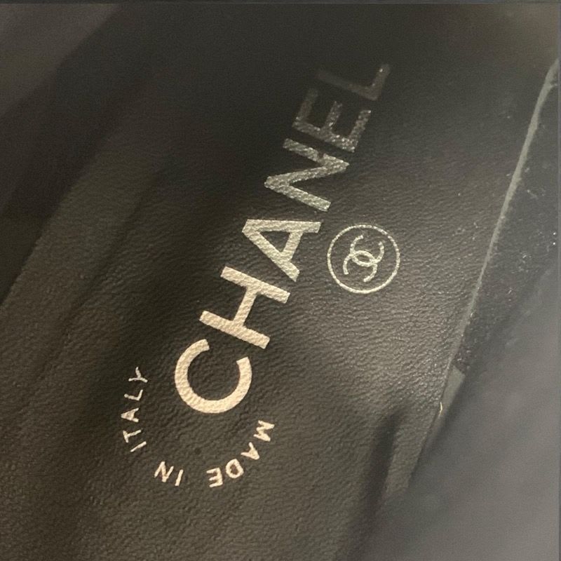 Chanel Boots Short Shoes Tweed Black Navy Brown Logo Belt — view 8