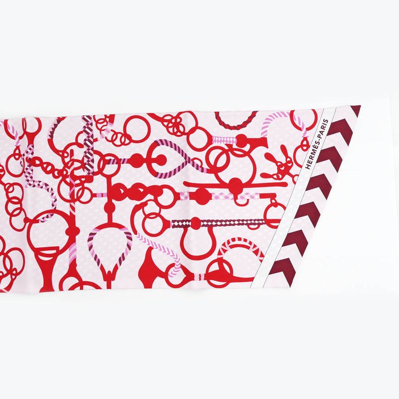 Hermes Maxi Twill Cut MORS ET Tresses Pink Red Silk Scarf — view 7
