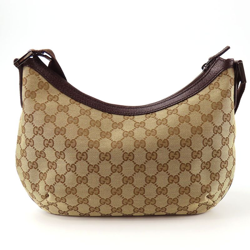 Gucci Shoulder Bag GG Canvas Leather Beige Brown Silver Hardware — view 3