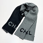 Chanel Stole Black Gingham Check Wool Cashmere — view 5