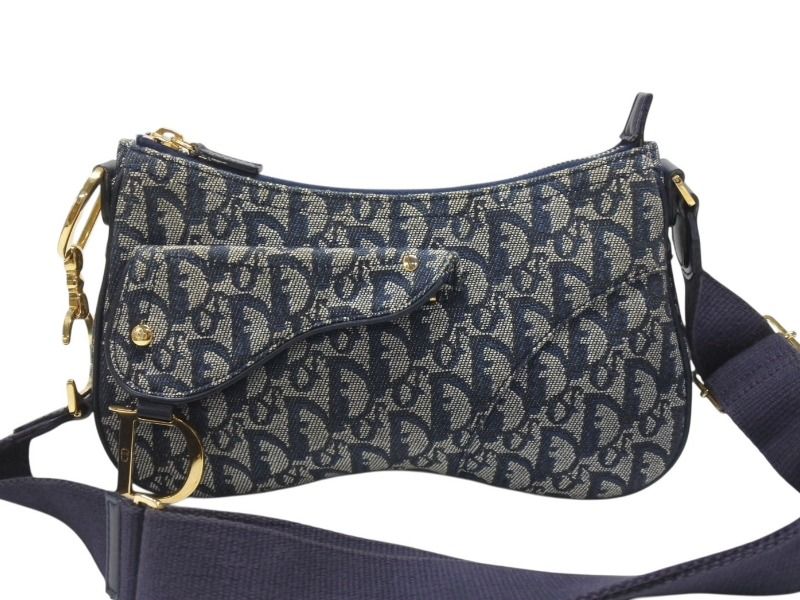 Dior Saddle Shoulder Bag Navy Trotter Pattern Galliano — view 2