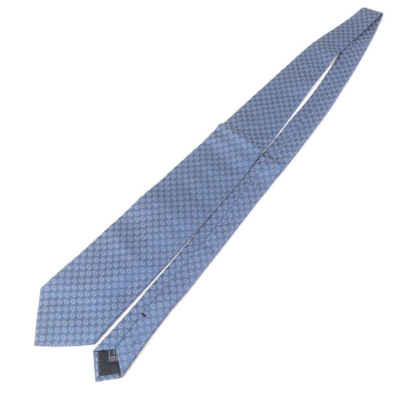 Gucci 100% Silk GG Logo All-over Pattern Cles Str Wide Tie Light Blue — view 2