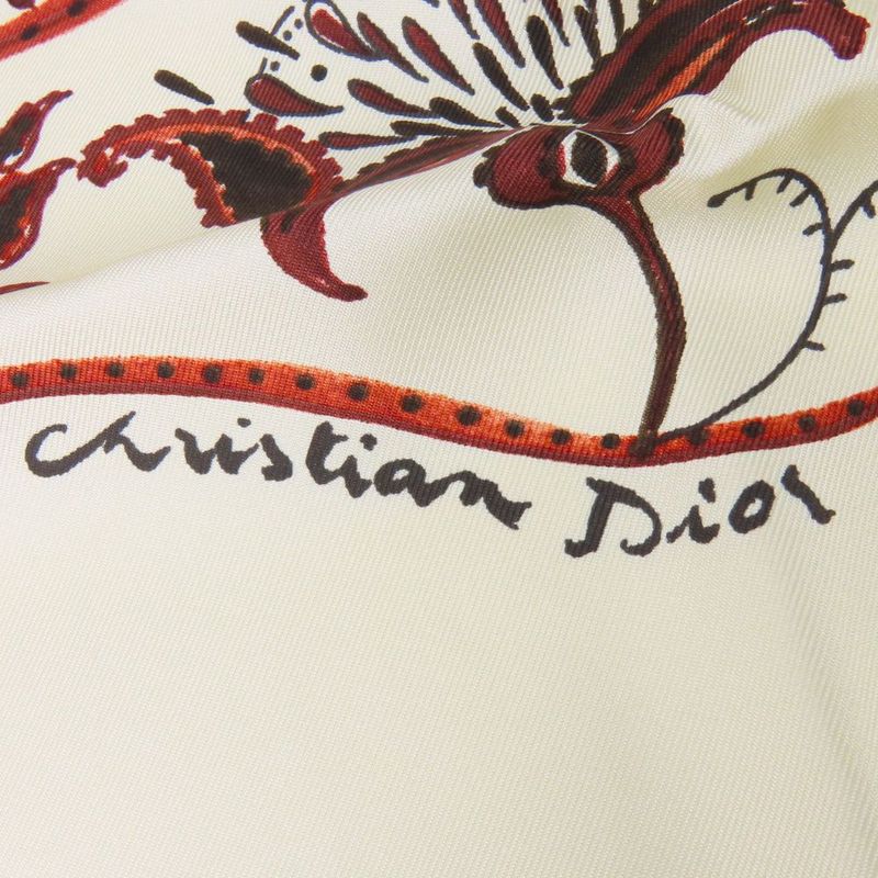 Christian Dior Scarf Silk White Red Paisley Bird Large Size — view 5