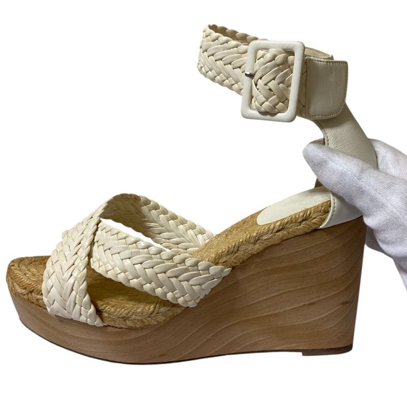 Hermes Wedge Sole Mesh Leather Wood Sandals — view 8