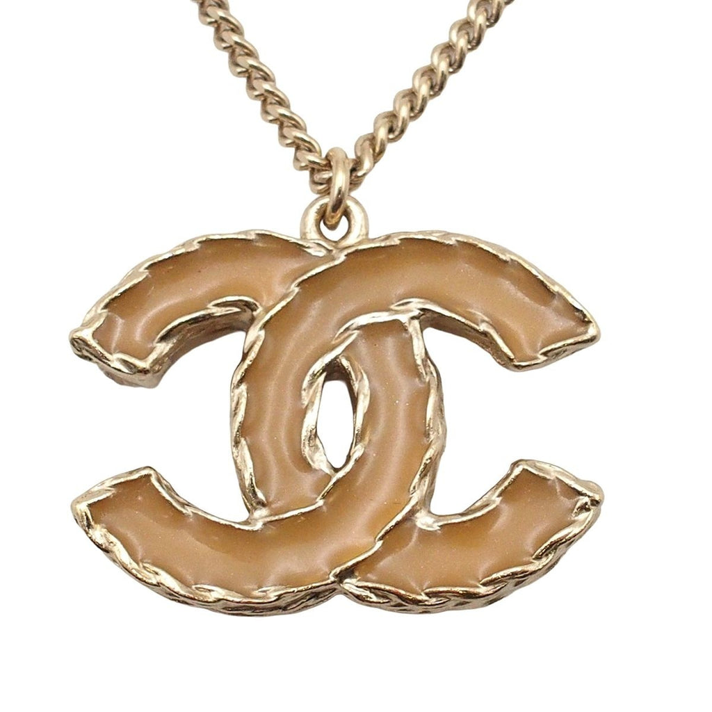 Chanel Necklace Light Gold Metal CC Logo Stone Faux Pearl — view 4