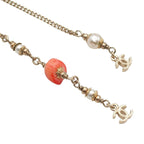 Chanel Necklace Light Gold Metal CC Logo Stone Faux Pearl — view 6
