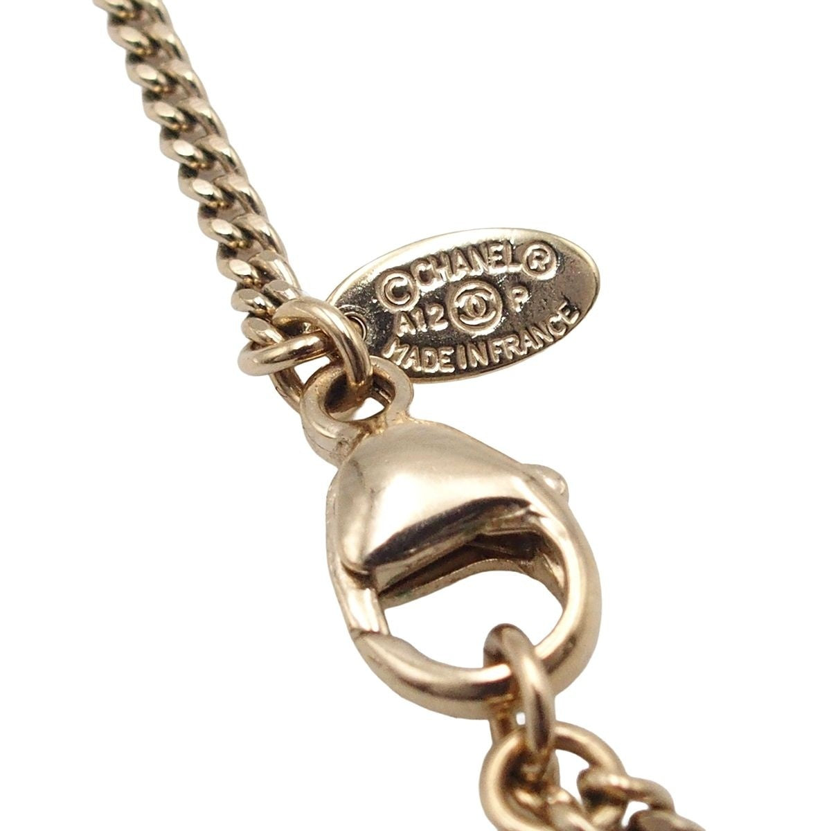 Chanel Necklace Light Gold Metal CC Logo Stone Faux Pearl — view 7