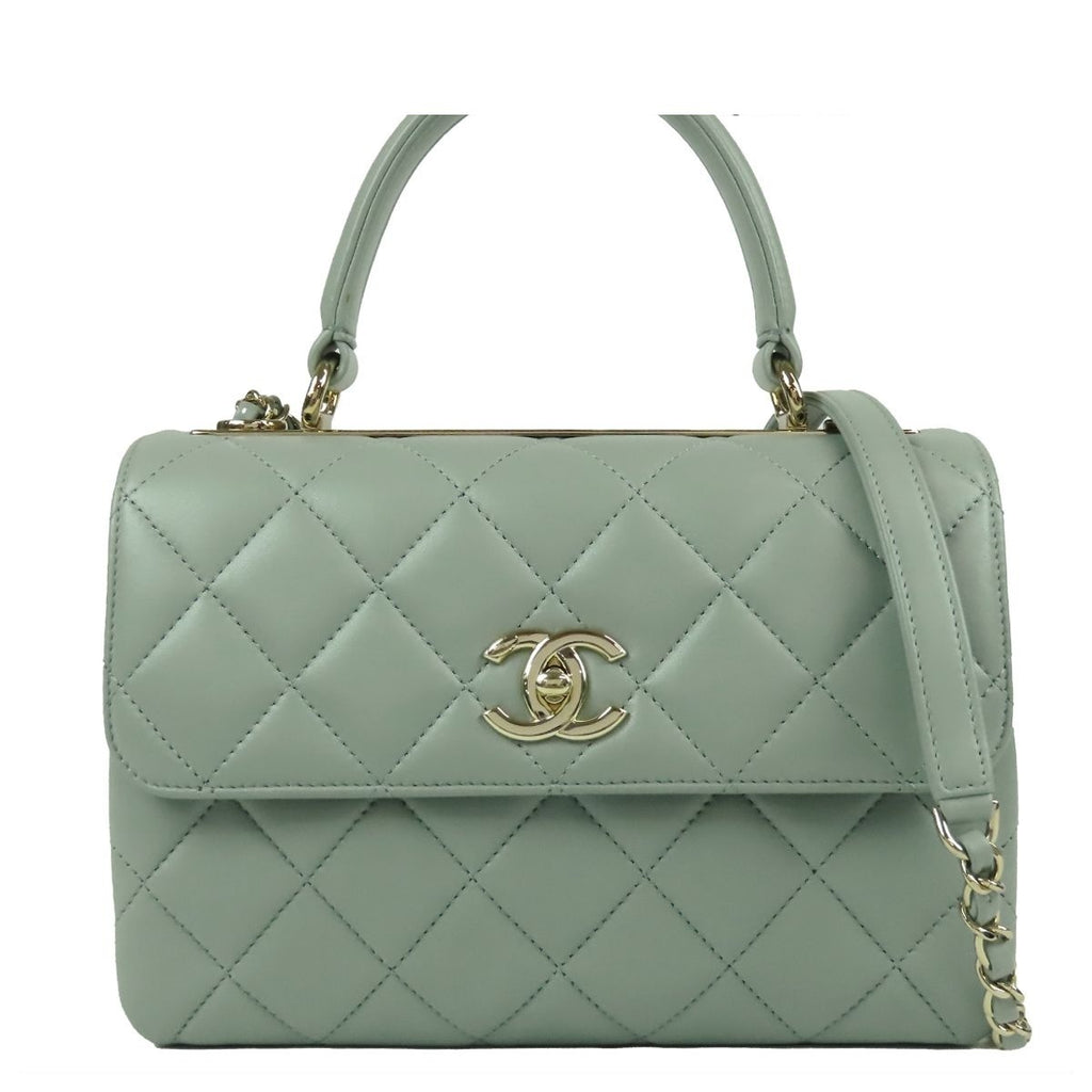 Chanel Trendy CC Top Handle Green Gray Lambskin 2-Way