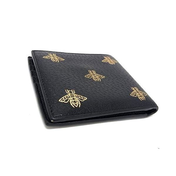 Gucci Wallet Black Gold Leather Bee Bifold — view 3