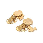 Dior Earrings Gold Metal Rhinestone Clover — view 3