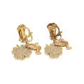 Dior Earrings Gold Metal Rhinestone Clover