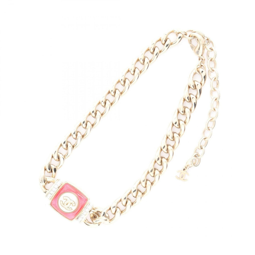 Chanel Necklace CC Logo Choker Gold Pink — view 3