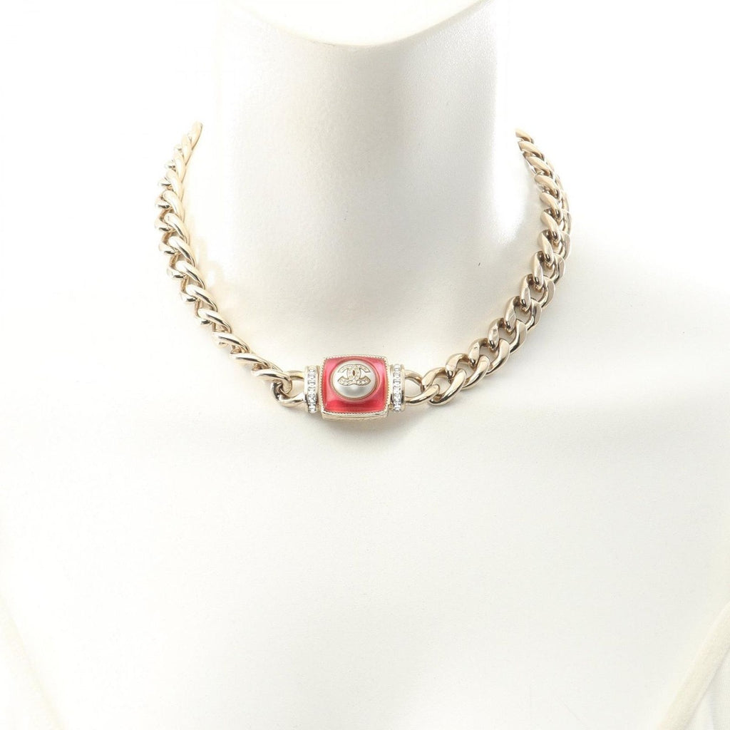 Chanel Necklace CC Logo Choker Gold Pink — view 6