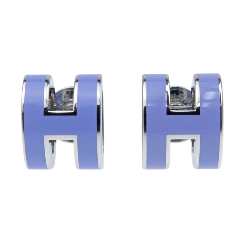 Hermes Earrings Pop Ash Mini H Pair Lila Purple Silver Color Jewelry