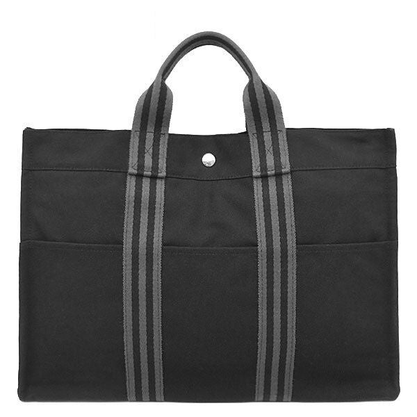 Hermes Tote Fourre Tout MM Canvas Black Silver Gray Handbag