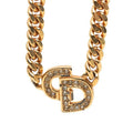 Dior CD Logo Rhinestone Necklace Gold Plated