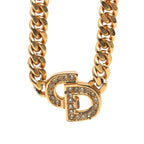Dior CD Logo Rhinestone Necklace Gold Plated