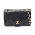 Chanel Shoulder Bag Quilted Double Flap Black Lambskin Chain
