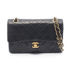 Chanel Shoulder Bag Quilted Double Flap Black Lambskin Chain