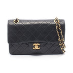 Chanel Shoulder Bag Quilted Double Flap Black Lambskin Chain — view 2