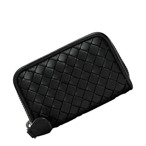 Bottega Veneta Coin Case Black Intrecciato Purse