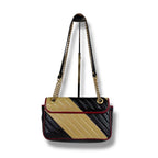 Gucci Quilted GG Marmont Chain Shoulder Bag Black Beige Red — view 2