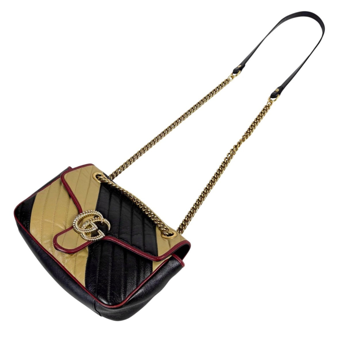 Gucci Quilted GG Marmont Chain Shoulder Bag Black Beige Red — view 3