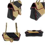 Gucci Quilted GG Marmont Chain Shoulder Bag Black Beige Red — view 5