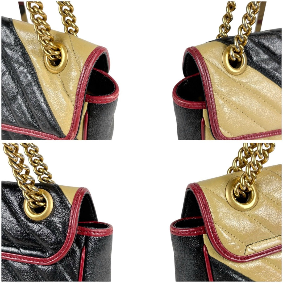 Gucci Quilted GG Marmont Chain Shoulder Bag Black Beige Red — view 6