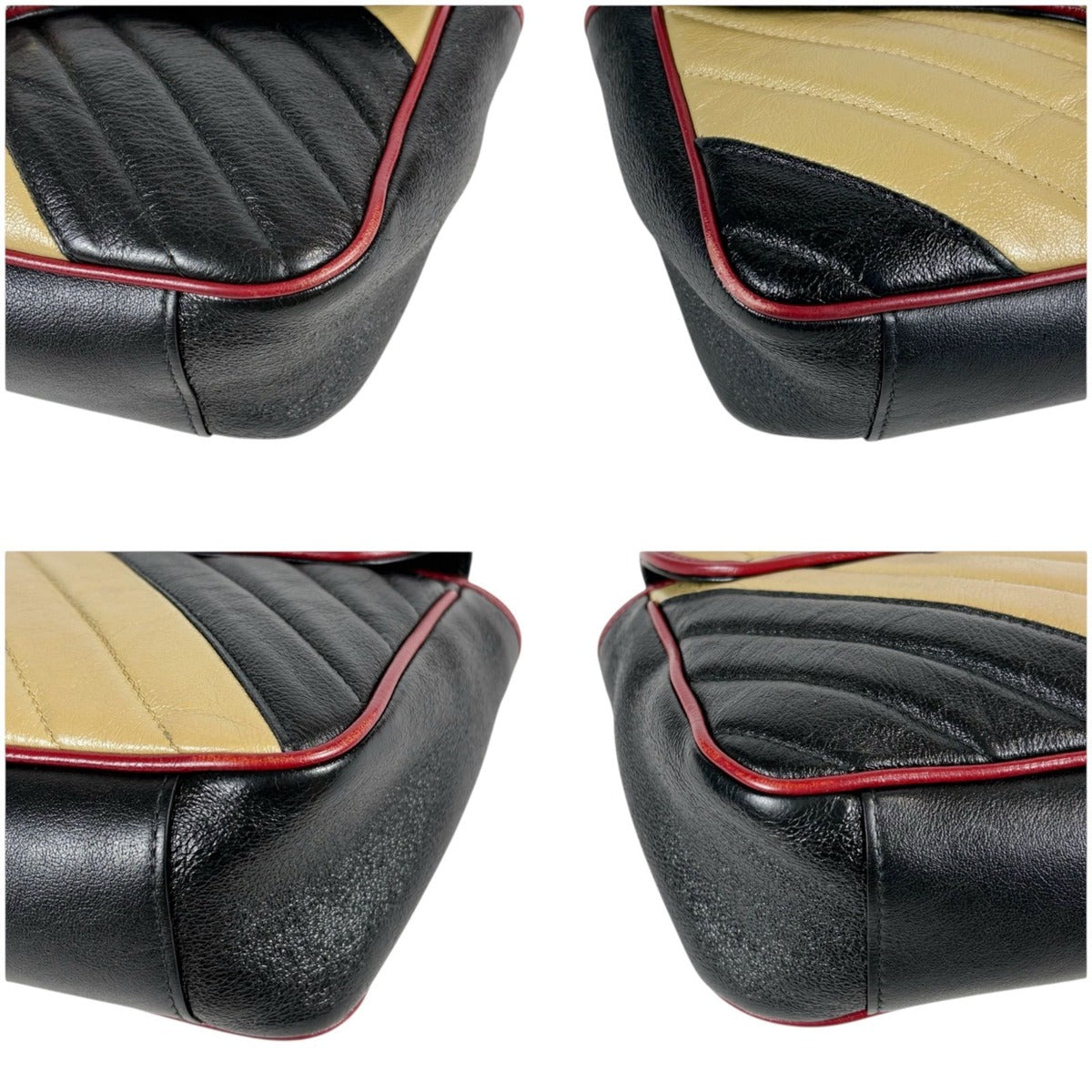 Gucci Quilted GG Marmont Chain Shoulder Bag Black Beige Red — view 7