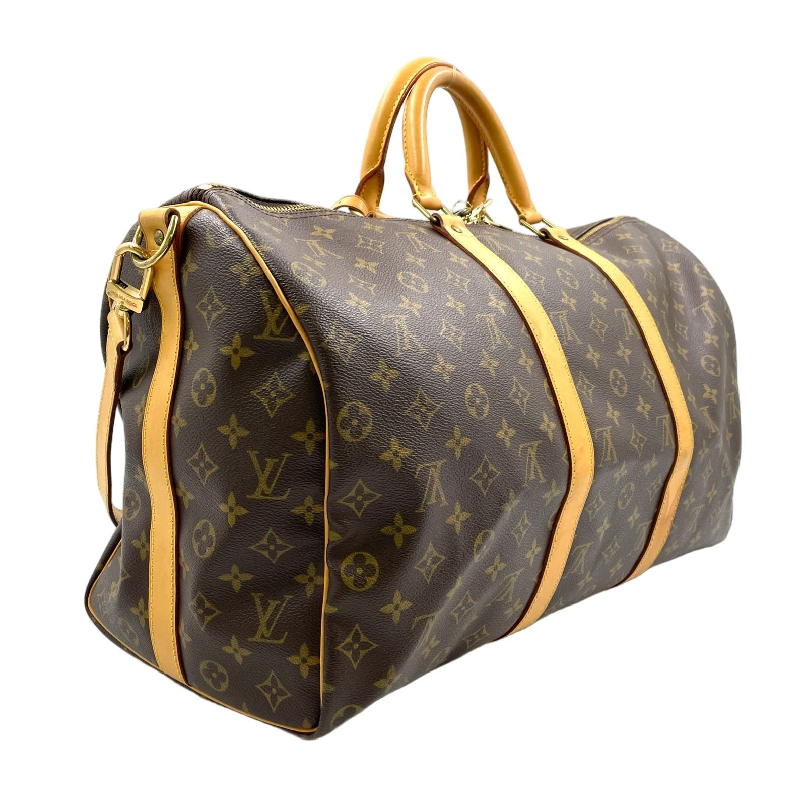 Louis Vuitton Keepall Bandouliere 50 Monogram Leather Brown Boston Bag Gold — view 2