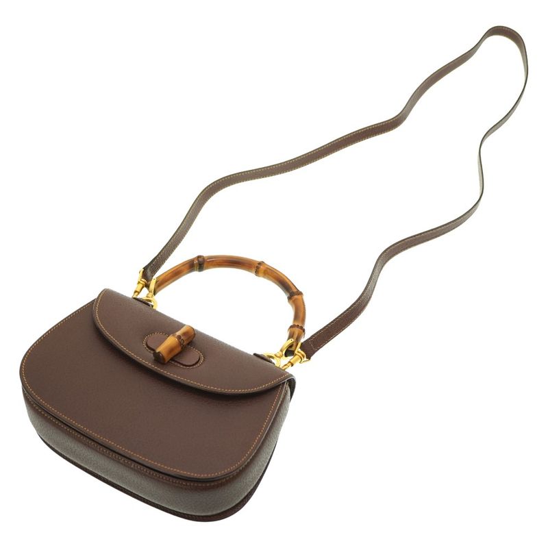 Gucci Bamboo Shoulder Handbag Leather Brown 0084 Vintage With Strap — view 3