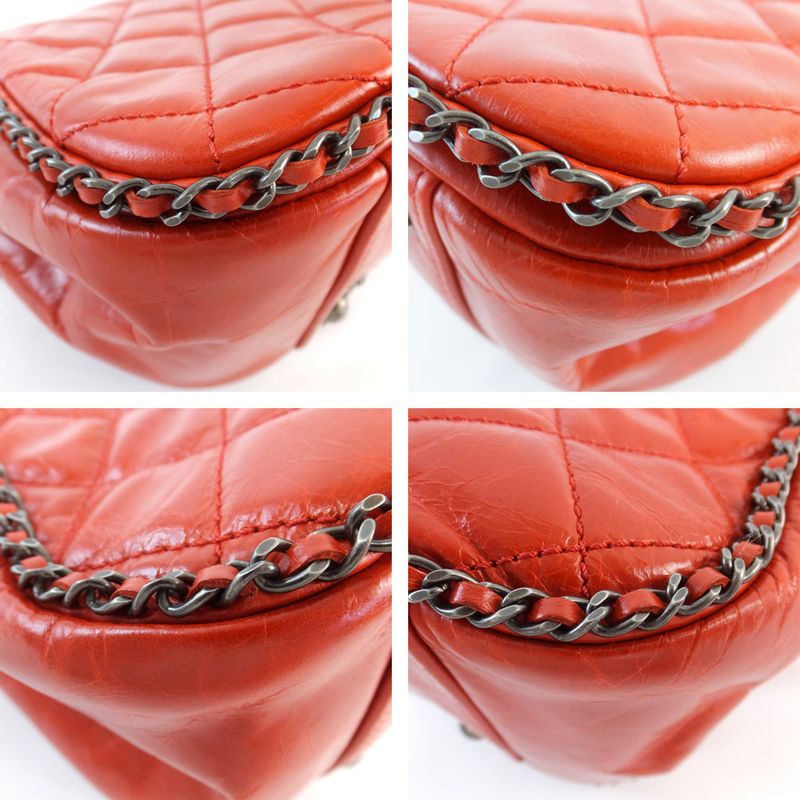 Chanel Quilted Chain Shoulder Red Bag Vintage Silver — view 6