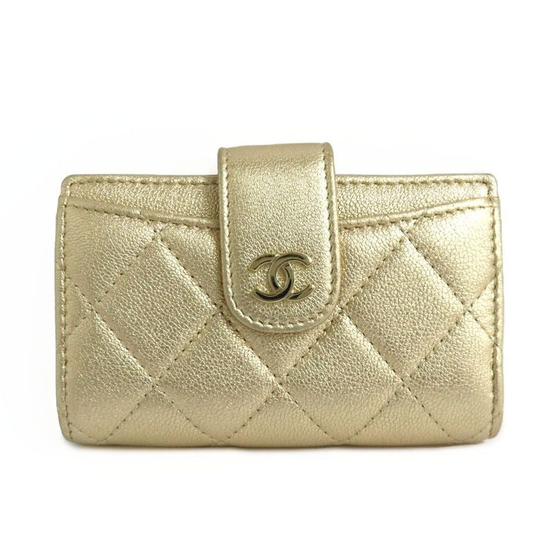 Chanel Classic Small Wallet Ap1991 Quilted Card Bifold Gold Mini