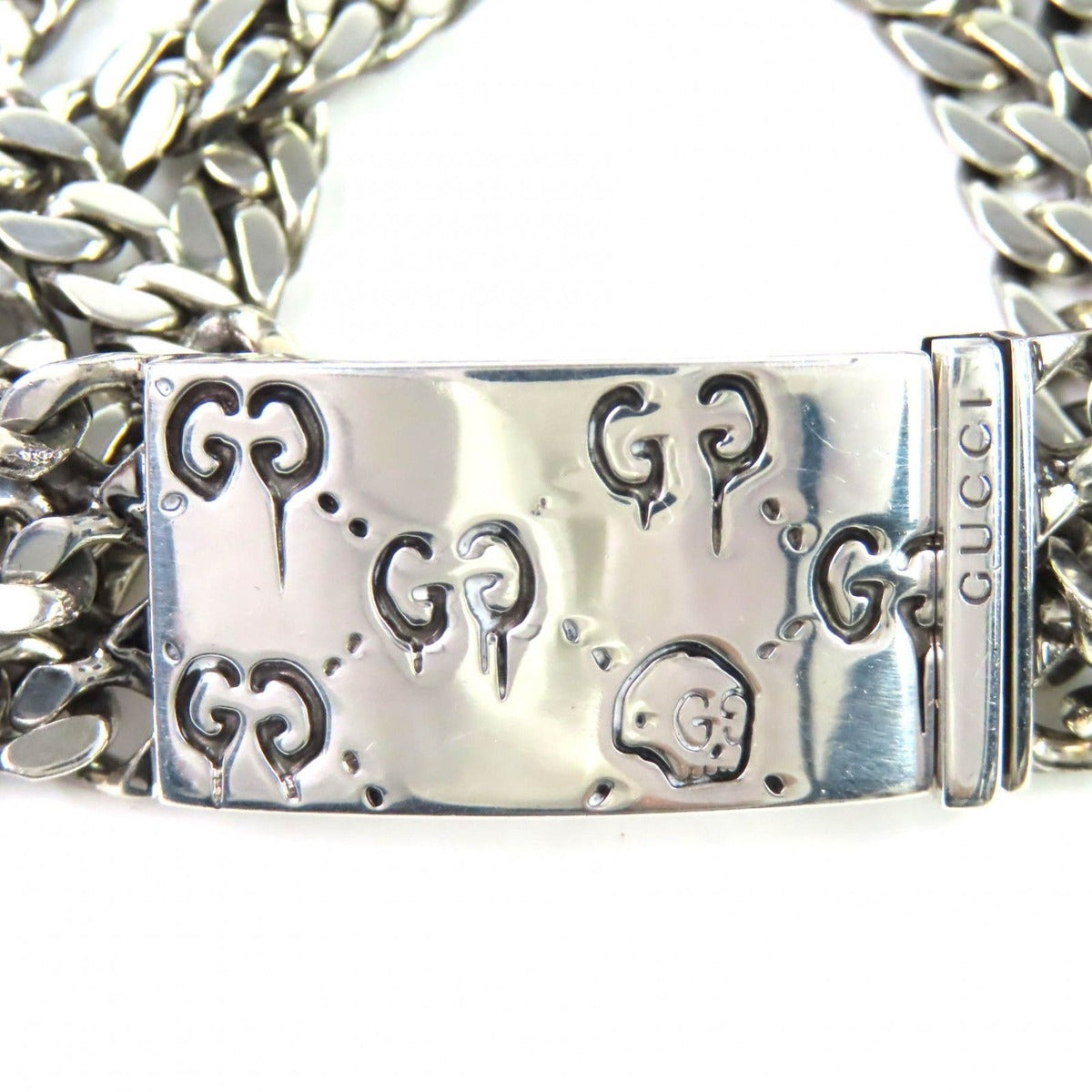Gucci Ghost Skull GG Pattern Triple Chain Bracelet Silver — view 6