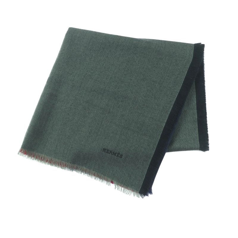 Hermes Carre 120 Cashmere Silk Blend Rouge Marine Kaki Large Shawl
