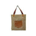 Gucci Sherry Line Vintage GG Supreme Tote Shoulder Bag Brown Leather