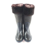 Chanel CC Logo Embroidered Leather Rabbit Fur Long Boots Brown Navy 35.5 Handbag — view 4