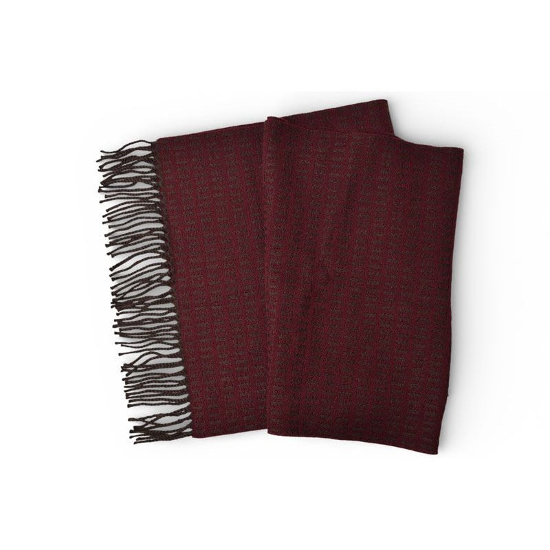 Fendi Muffler Winter Scarf 100% Wool FF Logo Burgundy — view 3